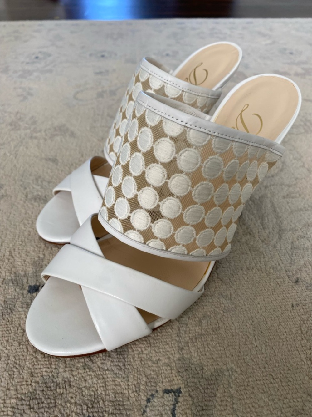 Delman Polka Dot Sheer Stiletto Sandals Heels 7.5 White